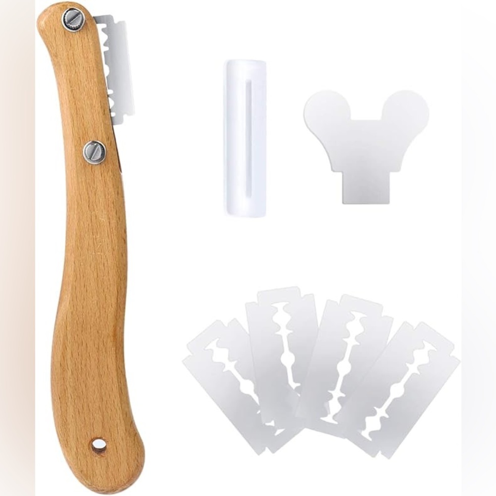 NEW Wooden Bread Lame with Plastic Protector and Extra Blades